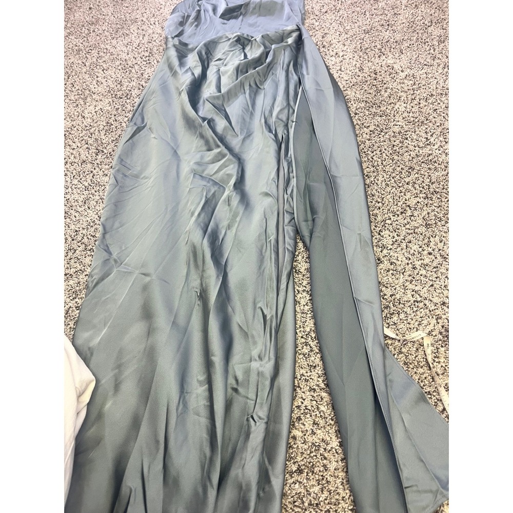 Lulus Signature Elegance Slate Blue Satin One-Shoulder Maxi Dress Womens M NEW - Picture 5 of 10